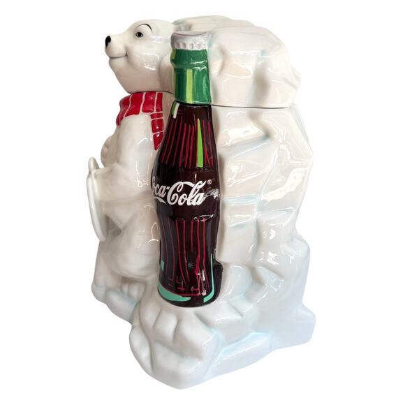 Coca Cola POLAR BEAR COOKIE JAR Work Of Art Gibson 2000 Coke Bottle Canister Lid - Picture 3 of 10